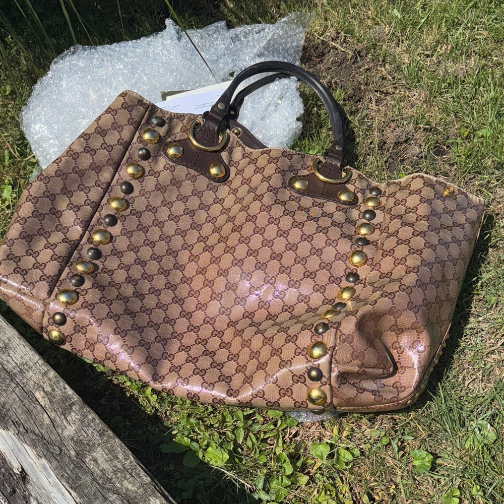 Gucci Babouska Heart Beige Ebony Crystal Canvas Tote Bag EUC - Picture 14 of 15